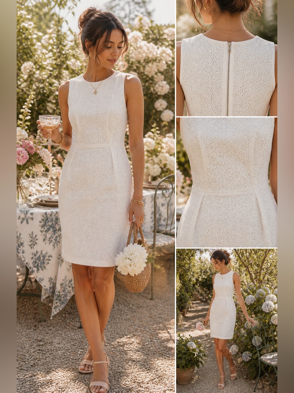 Calvin Klein White Eyelet Lace Dress NWT | Sleeveless Sheath | Wedding Guest